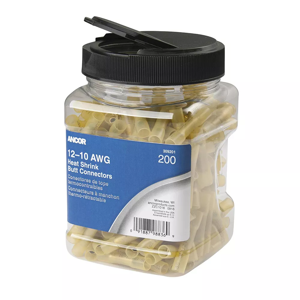Ancor 12-10 AWG Heat Shrink Butt Connector – 200-Pieces – Jar