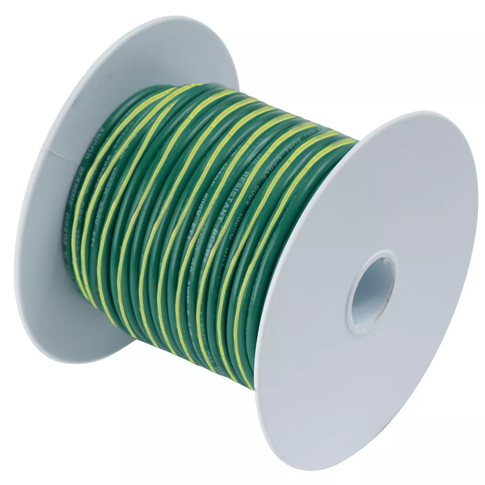 Ancor Green w/Yellow Stripe 10 AWG Tinned Copper Wire – 100′