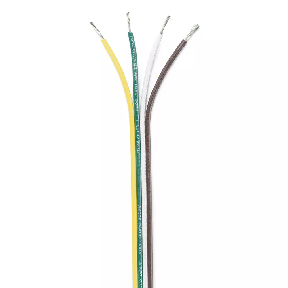 Ancor Ribbon Bonded Cable – 16/4 AWG – Brown/Green/White/Yellow – Flat – 100′