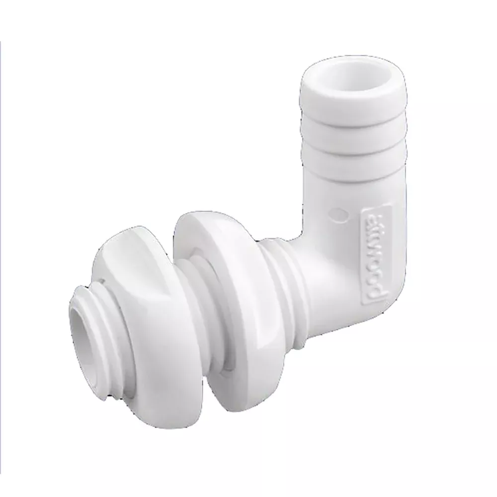Attwood White Plastic 90 Degree Thru-Hull Connector – 1-1/8″ Inner Diameter