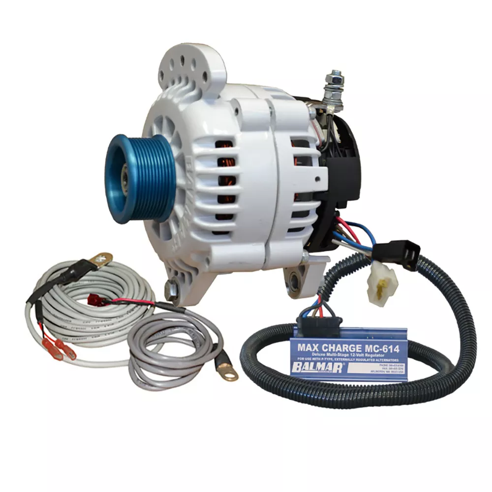 Balmar Alternator 120 AMP Kit 120V 3.15″ Dual Foot Saddle J10 Pulley Regulator & Temp Sensor