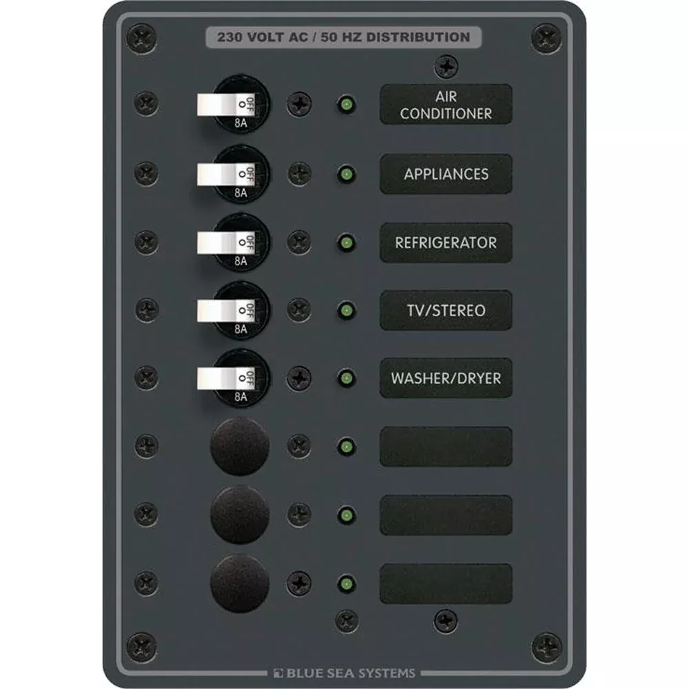 Blue Sea 8159 AC 8 Position 230v (European) Breaker Panel (White Switches) [8159]