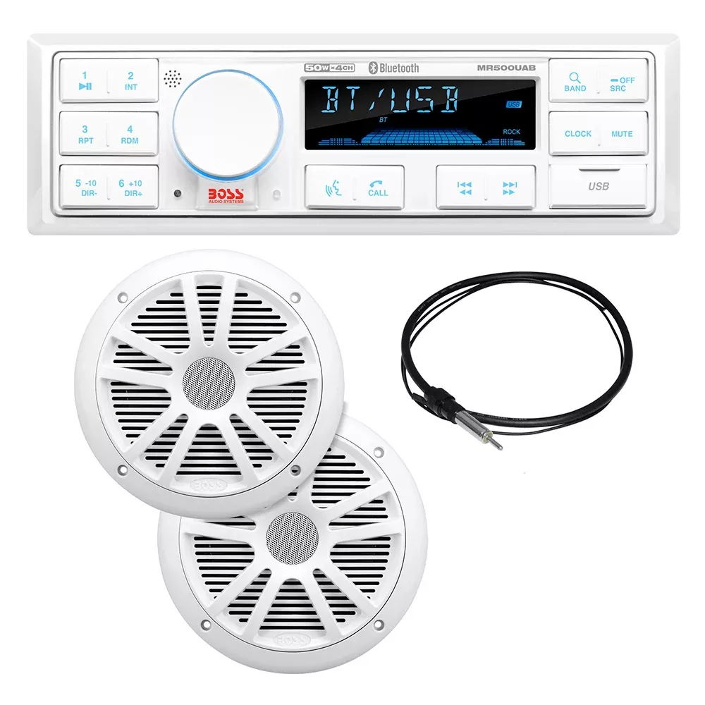 Boss Audio MCK500WB.6 Kit w/MR500UAB, 2 MR6W Speakers, MRANT10 Antenna,White Remote [MCK500WB.6]
