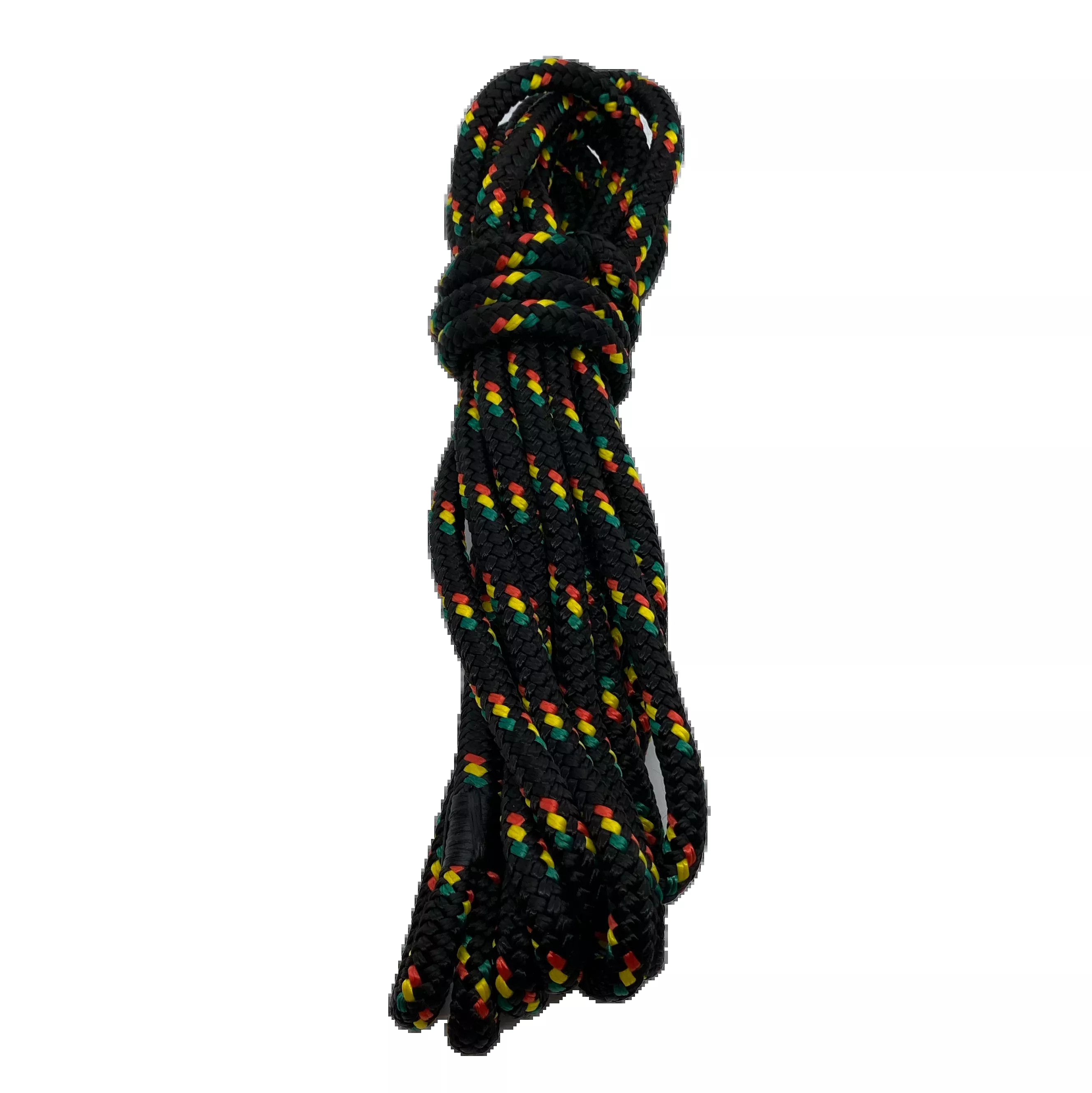 Custom Dock Line 3/8'' x 20'Rasta (Black w/Green, Yellow, and Red tracers)