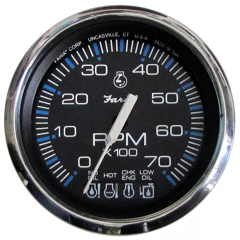Faria Chesapeake Black SS 4″ Tachometer w/Systemcheck Indicator – 7000 RPM (Gas) f/ Johnson / Evinrude Outboard)