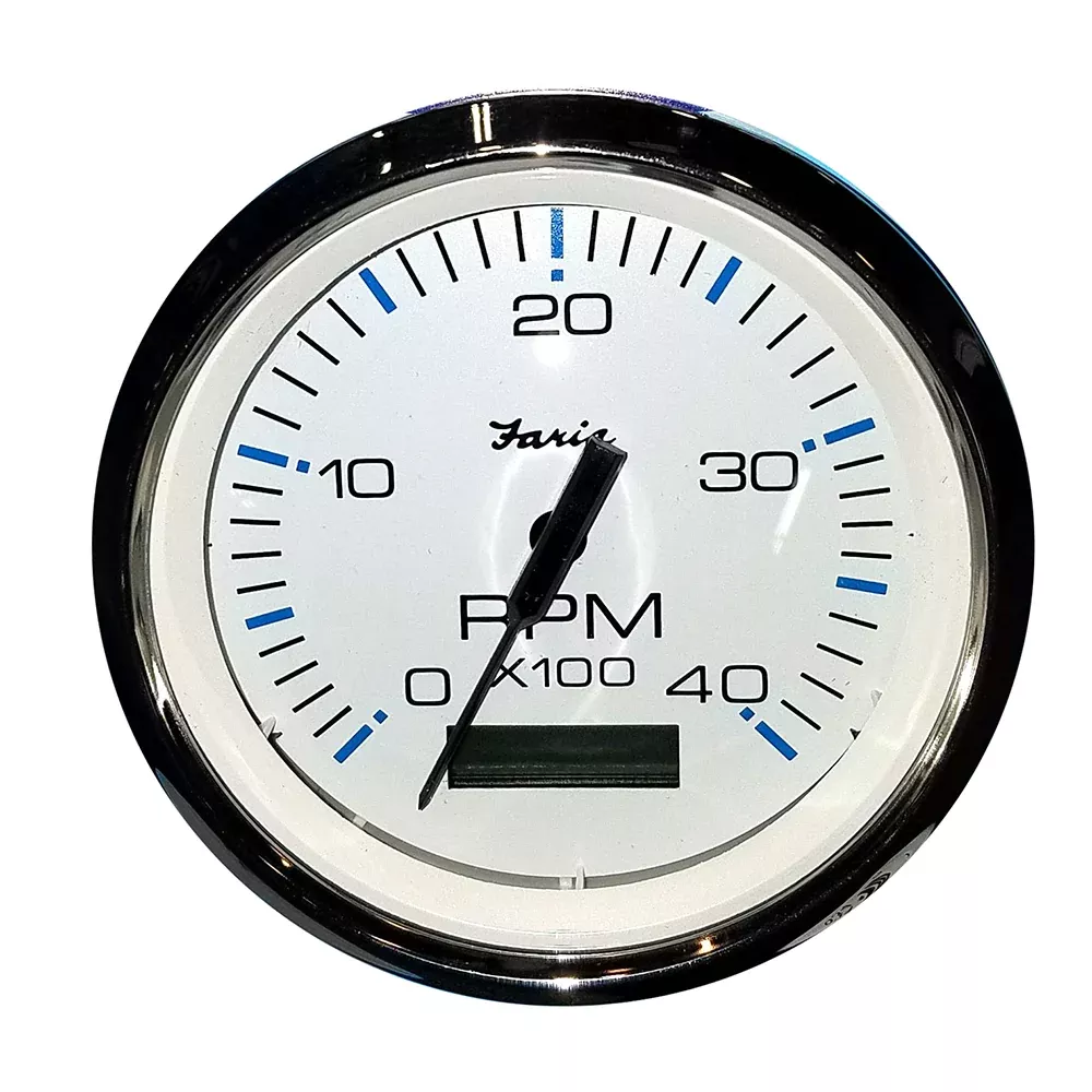 Faria Chesapeake White SS 4″ Tachometer w/Hourmeter (4000 RPM) (Diesel) (Mech. Takeoff & Var. Ratio Alt)