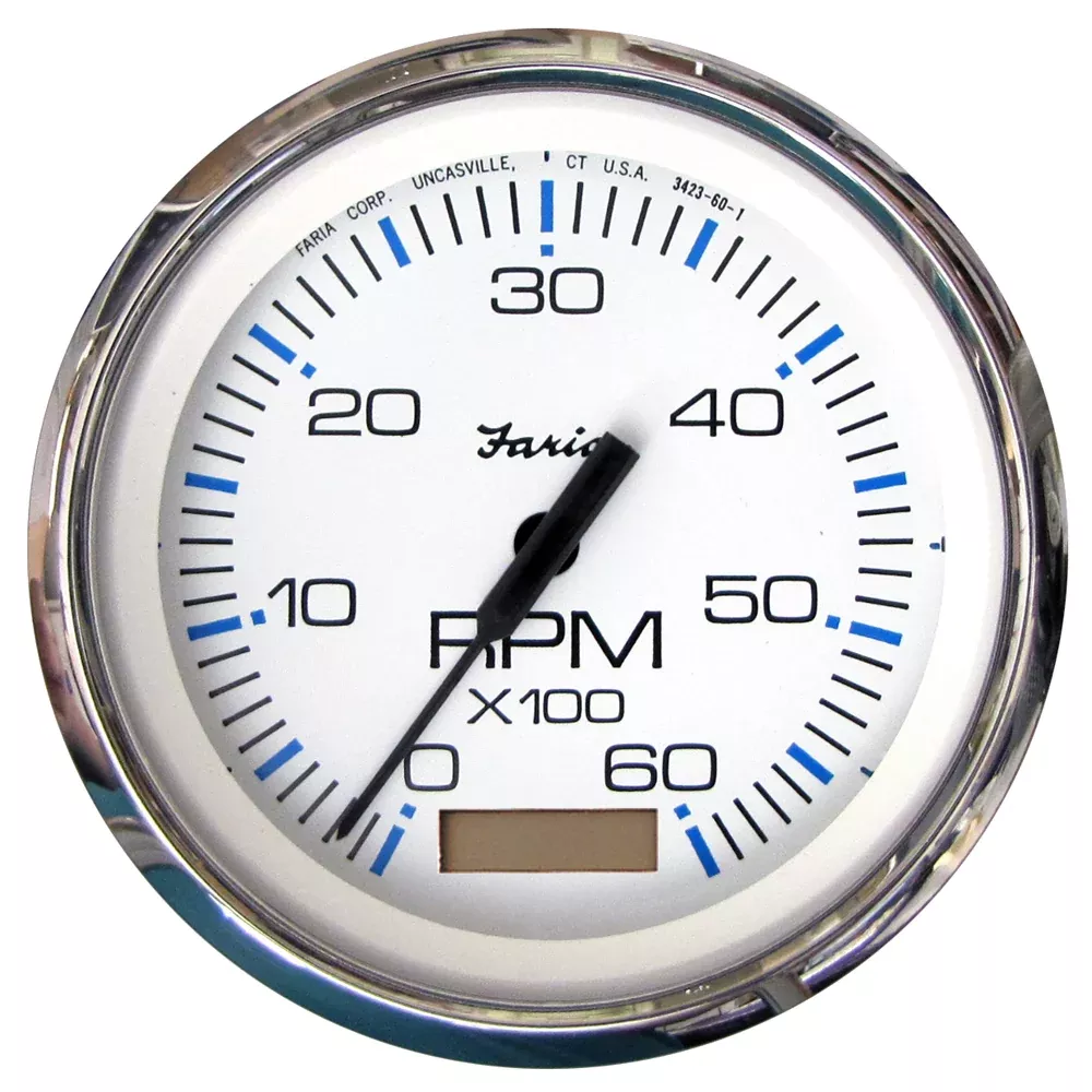 Faria Chesapeake White SS 4" Tachometer w/Hourmeter - 6000 RPM (Gas)(Inboard) | 33832