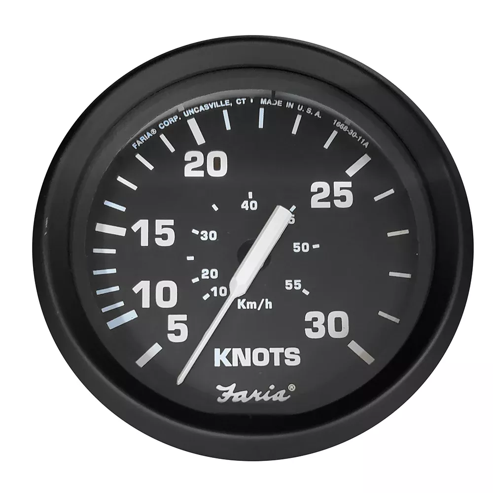 Faria Euro Black 4″ Speedometer – 30 Knot (Pitot)
