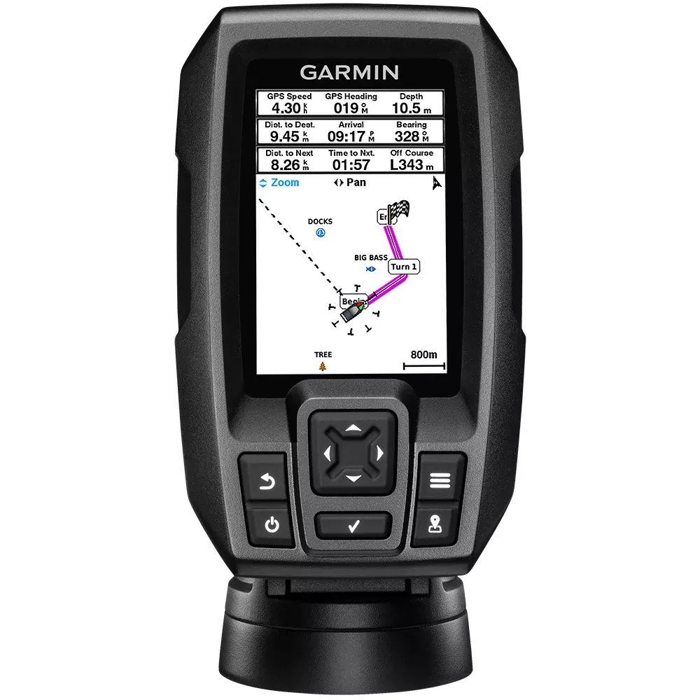 Garmin STRIKER 4 Fishfinder Worldwide Version w/77/200kHz – 4-Pin Transducer w/Transom & Trolling Motor Mounts