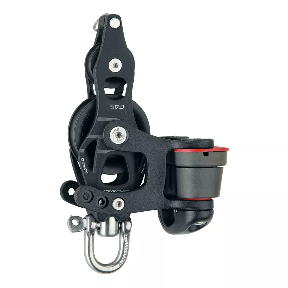 Harken 45mm Single Aluminum Element Fiddle Block w/Swivel, Becket150 Cam Cleat [6234]