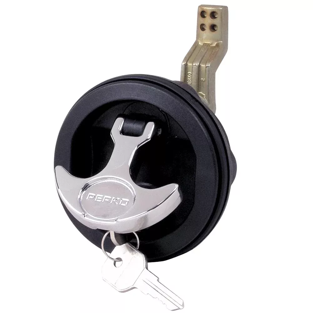 Perko Surface Mount & Latch -Black Body, Chrome Handle, Offset Cam Bar, 3/4" - 2-3/8"