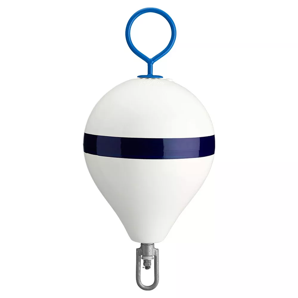 Polyform 13.5" CM Mooring Buoy w/Steel Iron - White Blue Stripe | CM-2 WH-STR