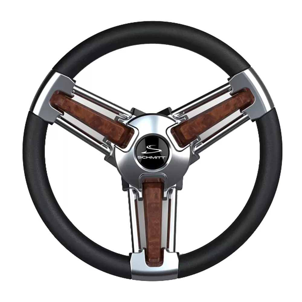 Schmitt Marine Burano Wheel 14″ 3/4″ Tapered Shaft Burl Polyurethane w/Stainless Spoke Includes Center Cap/Nut