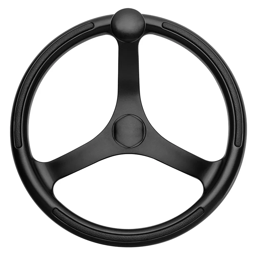 Schmitt Marine Primus Wheel 13.5″ Black 3/4″ Tapered Shaft w/Knob Finger Grips – Black Powder Coat