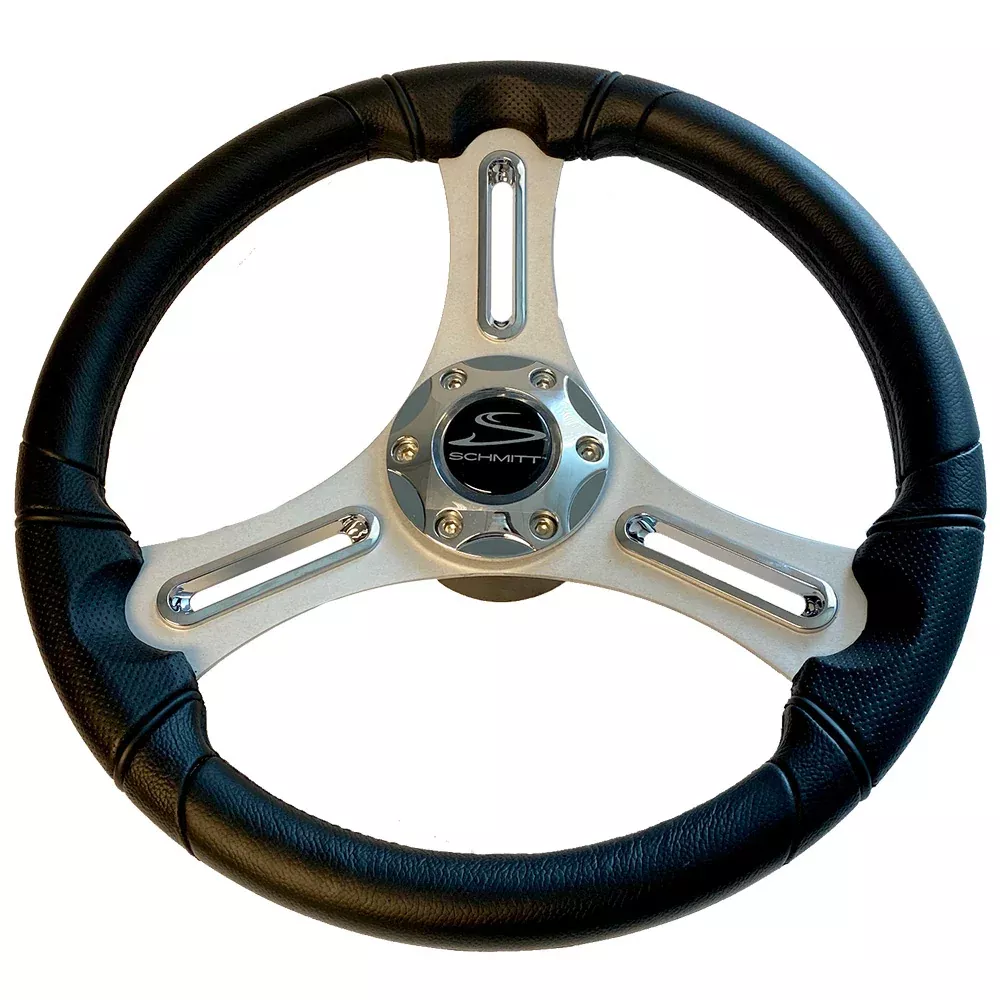 Schmitt Marine Torcello 14" Wheel - 03 Series - Polyurethane Wheel w/Chrome TrimCap - Brushed Spokes - 3/4" Tapered Shaft - Retail Packaging [PU033104-12R]