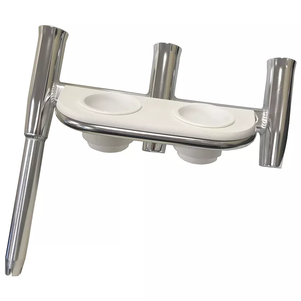 Tigress Offset Triple Rod Holder w/Cup Holders - Starboard Side - Polished Aluminum [88148-1]
