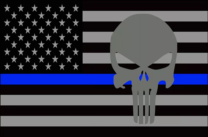 USA Subdued Thin Blue Line Punisher 12"x18" Forever Wave Flag for Jeep Wrangler TJ 1996-2006