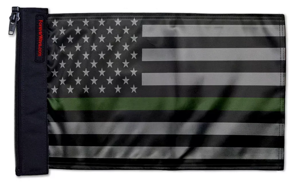 USA Subdued Thin Green Line 12"x18" Forever Wave Flag for Jeep Wrangler CJ-7 and CJ-8 1976-1986
