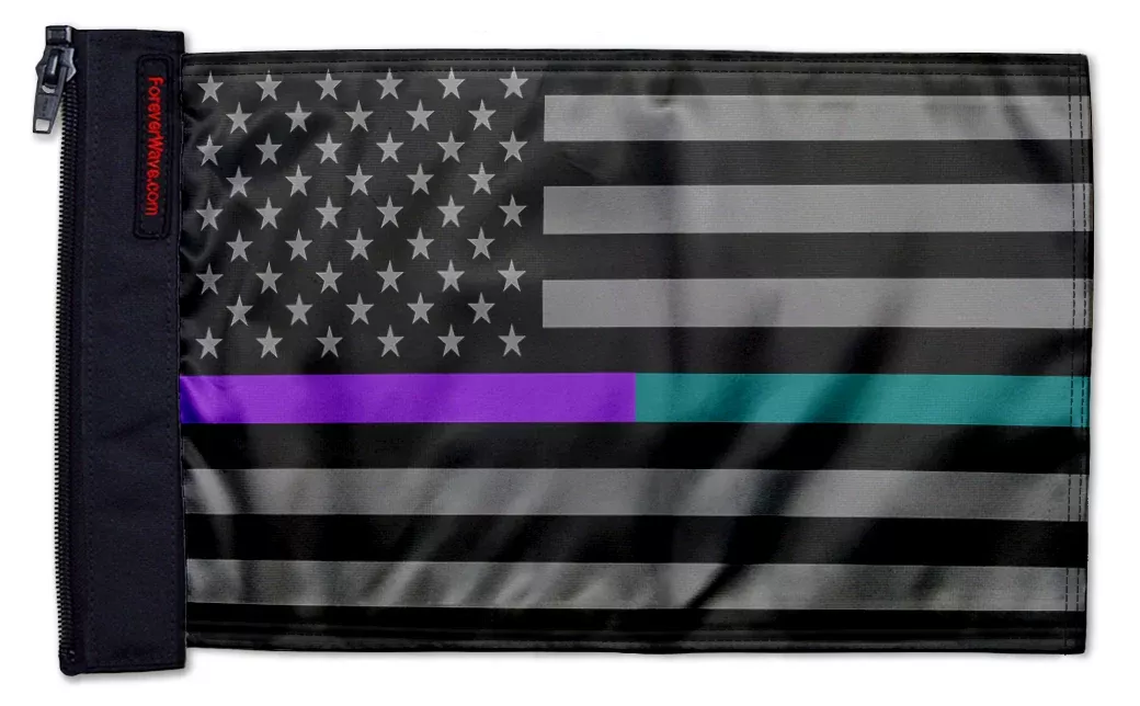 USA Subdued Thin Purple-Teal Line 12"x18" Forever Wave Flag for Jeep Wrangler JKU 4-Door 2007-2018