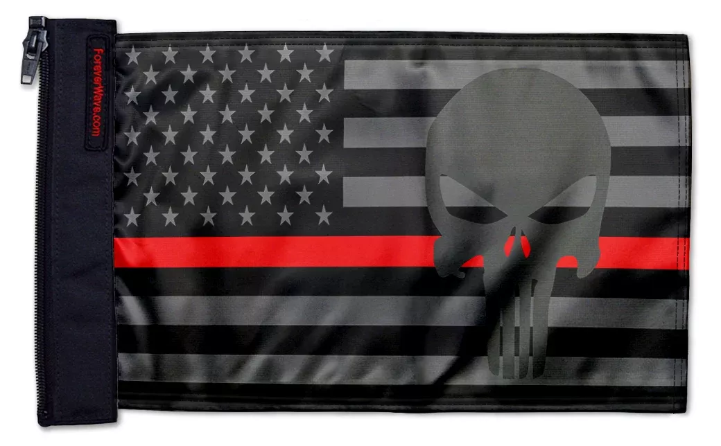 USA Subdued Thin Red Line Punisher 12"x18" Forever Wave Flag for Jeep Wrangler YJ 1986-1995