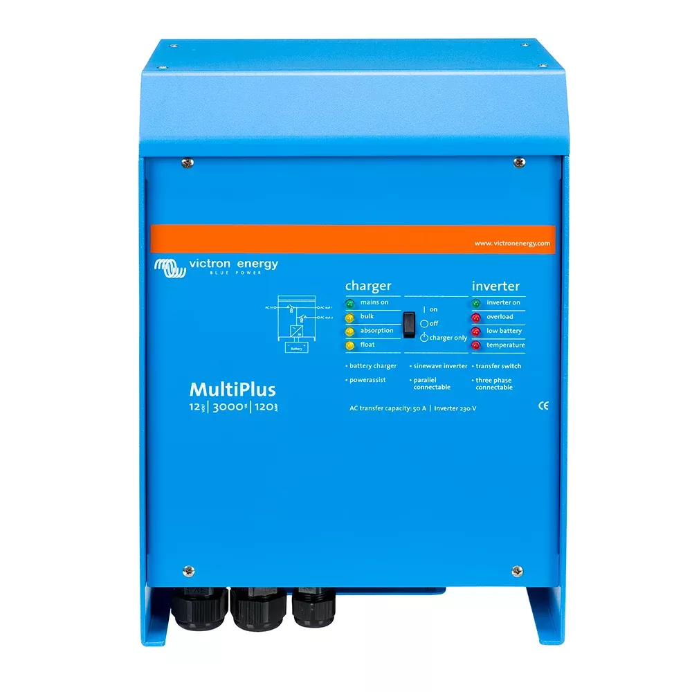 Victron MultiPlus Inverter/Charger 12VDC – 3000VA – 120VAC w/ 120AMP Charger – 50AMP Transfer Switch – UL Approved