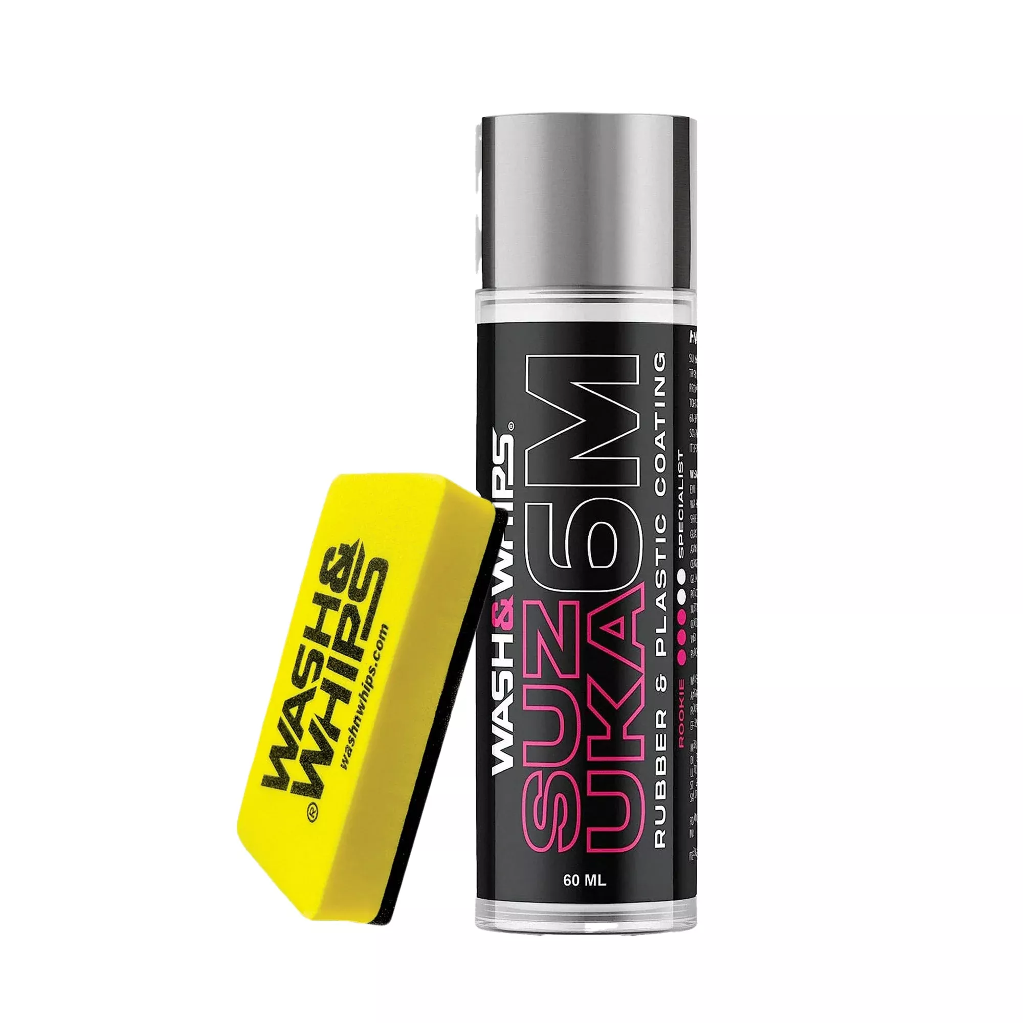 WASH&WHIPS Suzuka 6M Rubber & Plastic Coating for Cars, Restores and Brings Back Black - Concentrated Formula Non-Greasy, 60ml