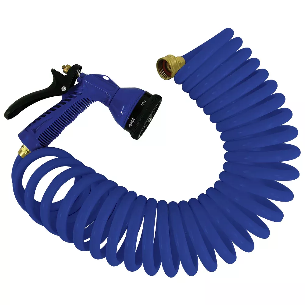Whitecap 50′ Blue Coiled Hose w/Adjustable Nozzle