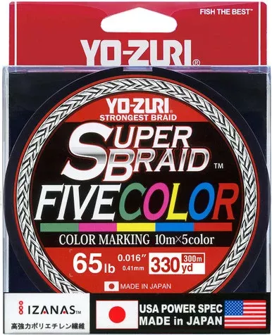 Yo-Zuri SuperBraid Braided Fishing Line 65lb 330yd Five Color